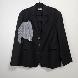 Black Women's Blazer with Striped Patch Detail